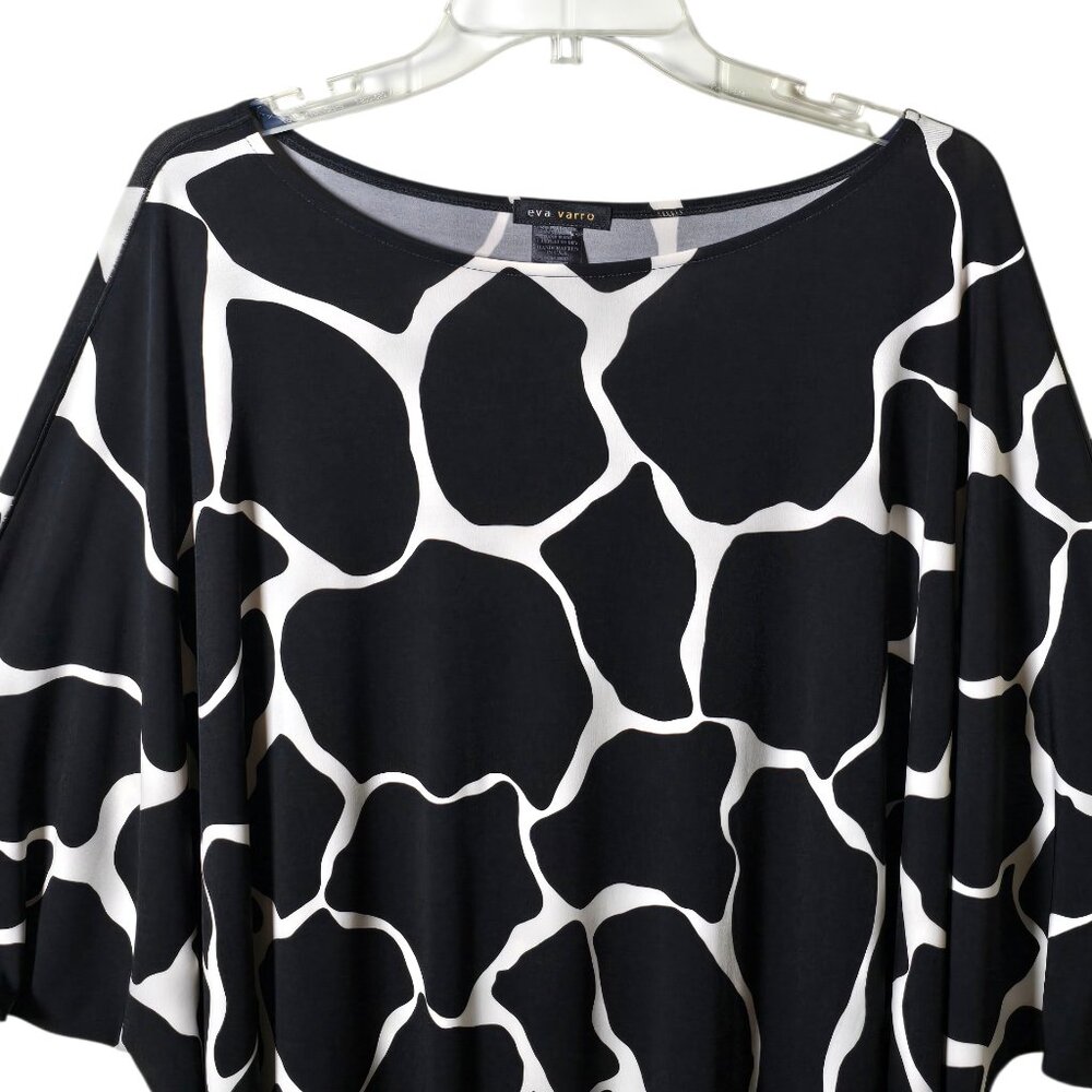 Eva Varro Top Womens Large Black/White Abstract Batwing Tunic Made USA/Artsy - Picture 2 of 12